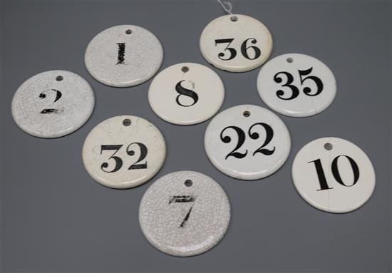 Nine 19th century Farrow & Jackson and Charles Farrow bin number labels